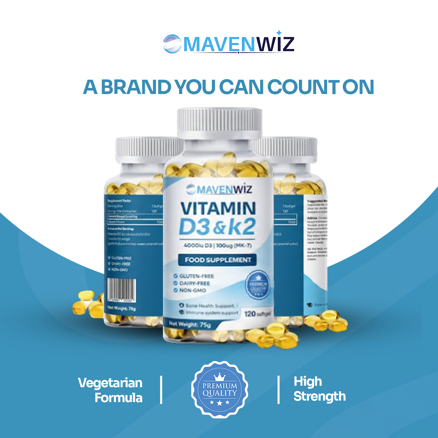 MavenWiz Vitamin D3 & K2 | 4000IU + 100ug MK-7 | 120 Softgels, image 4